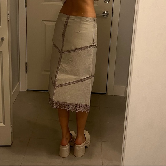 Boho Leather Crochet Midi Skirt. - Picture 2 of 5